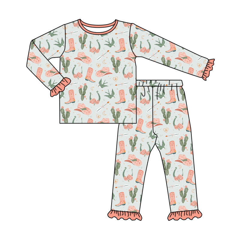 Pre-order Baby Girl Western Boots Cactus Shirt Pants Pajamas Clothes Set