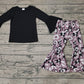 Baby Girl Long Sleeves Black Tops Leopard Bell Pants Clothes Set