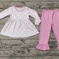 Baby Girl Long Sleeves Bows Tunic Pink Cotton Ruffle Pants Clothes Set