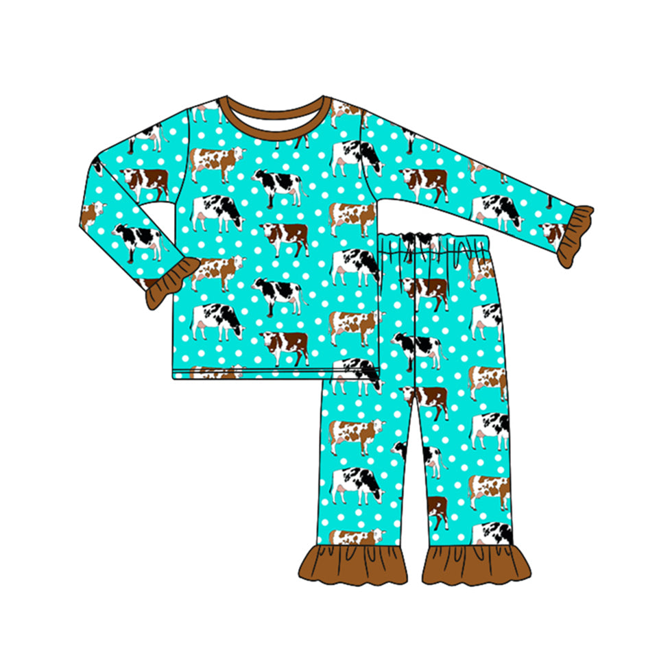 Pre-order Baby Girl Western Cows Dots Shirt Pants Pajamas Clothes Set