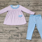 Baby Girl Long Sleeves Stripes Pocket Tunic Tops Blue Cotton Leggings Pants Clothes Set