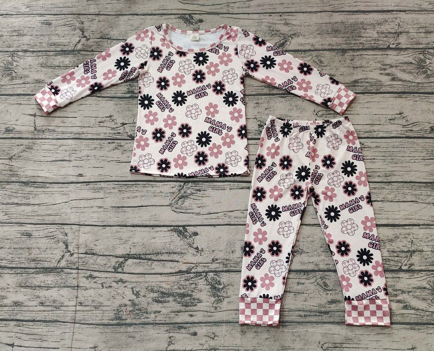 Baby Kids Toddler Long Sleeves Mama's Girl Flower Shirt Pants Pajamas Clothes Bamboo Set