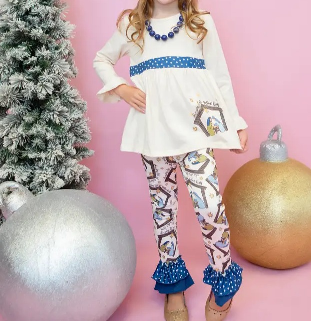 Pre-order Baby Girl Christmas Nativity Tunic Tops Pants Clothes Set