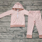 Baby Girl Long Sleeves Checkered Zipper Shirt Tops Pants Clothes Set