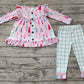 Baby Girl Long Sleeves Christmas Tree Pocket Pink Tunic Plaid Pants Set