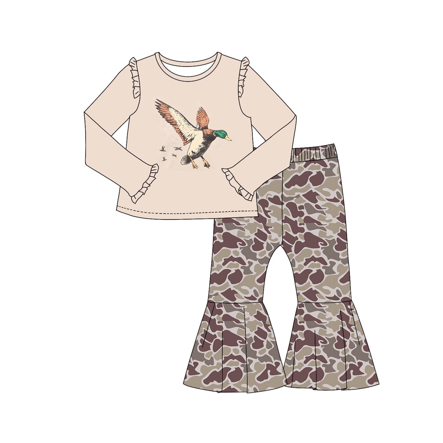 Pre-order Baby Girl Duck Shirt Camo Bell Pants Hunting Clothes Set