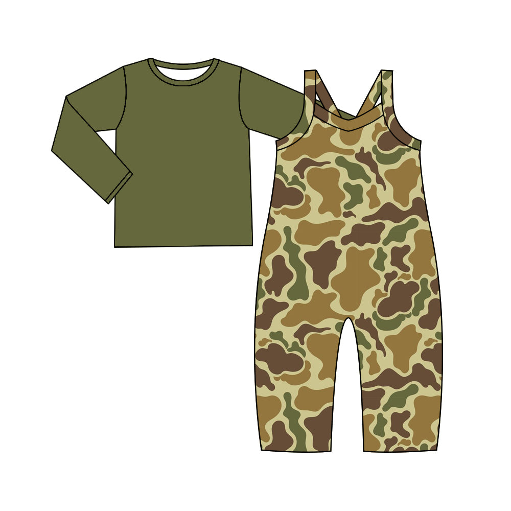 Pre-order Baby Girl Green Shirt Camo Straps Jumpsuit Set