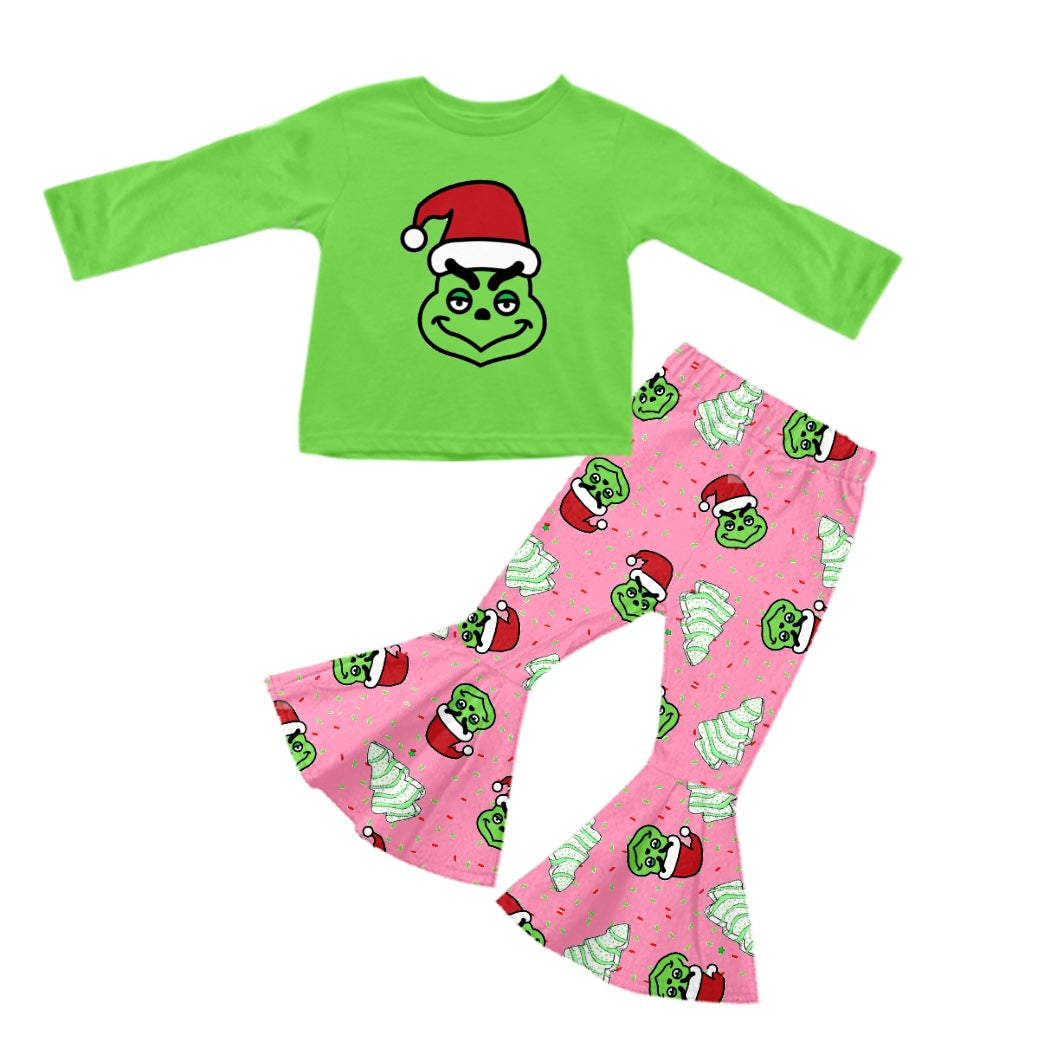 Pre-order Baby Girl Christmas Green Frog Shirt Bell Pants Clothes Set