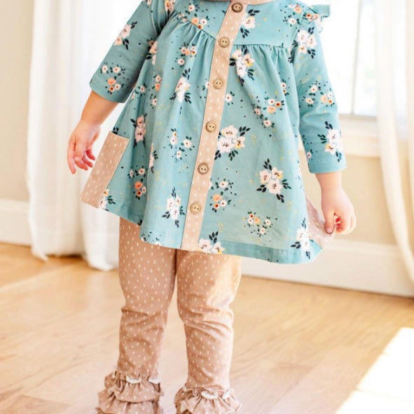 Pre-order Baby Girl Flower Tunic Ruffle Pants Clothes Set