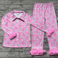 Adult Women Christmas Fur Candy Buttons Shirt Pants Pink Set Pajamas