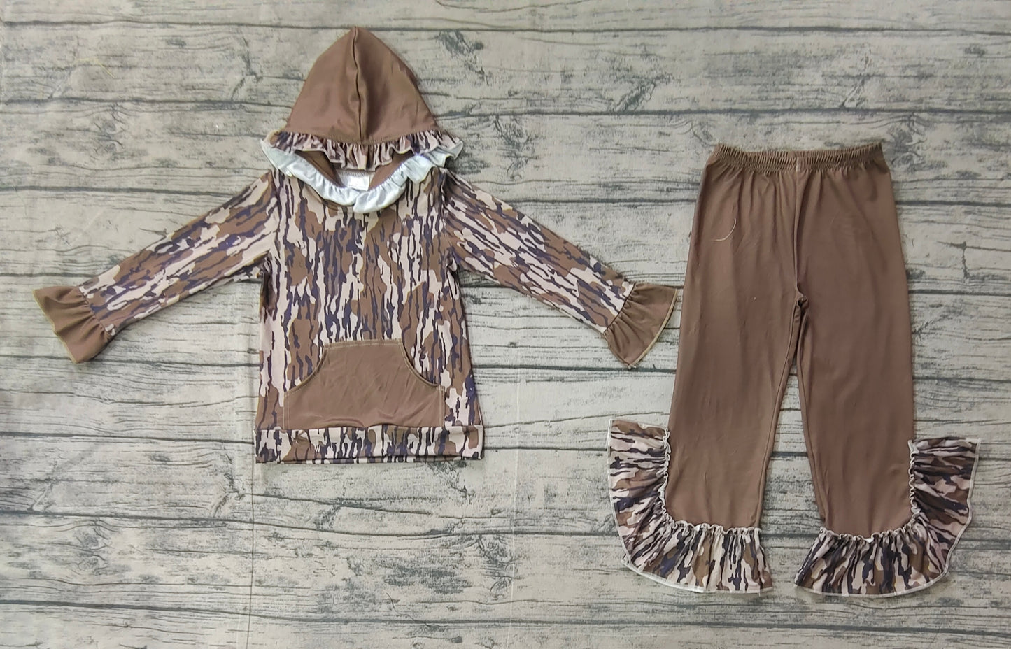 Pre-order Baby Girl Camo Hoodie Shirt Ruffle Pants Clothes Set