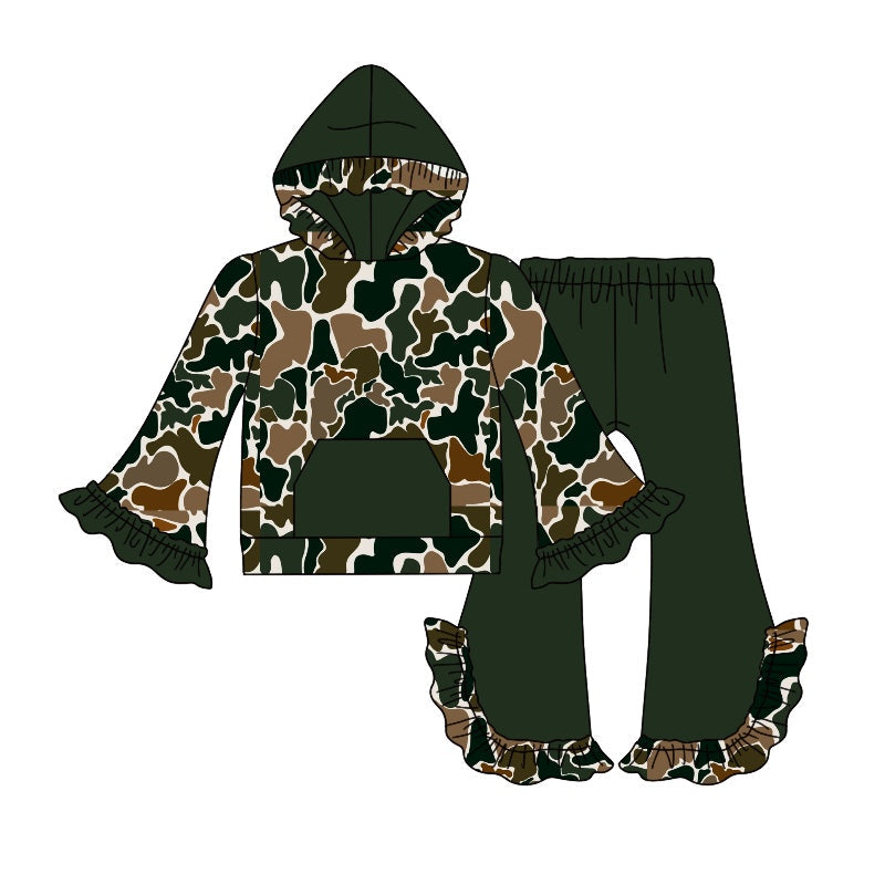 Pre-order Baby Girl Dark Brown Camo Hoodie Shirt Bell Pants Clothes Set