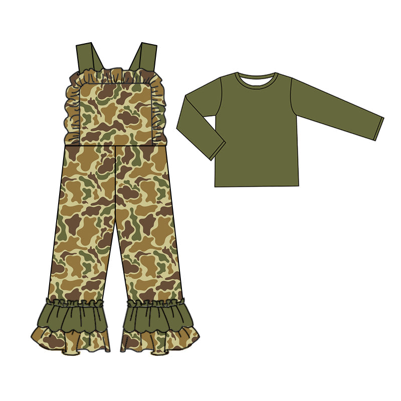 Pre-order Baby Girl Green Cotton Tops Camo Straps Jumpsuit Clothes Set
