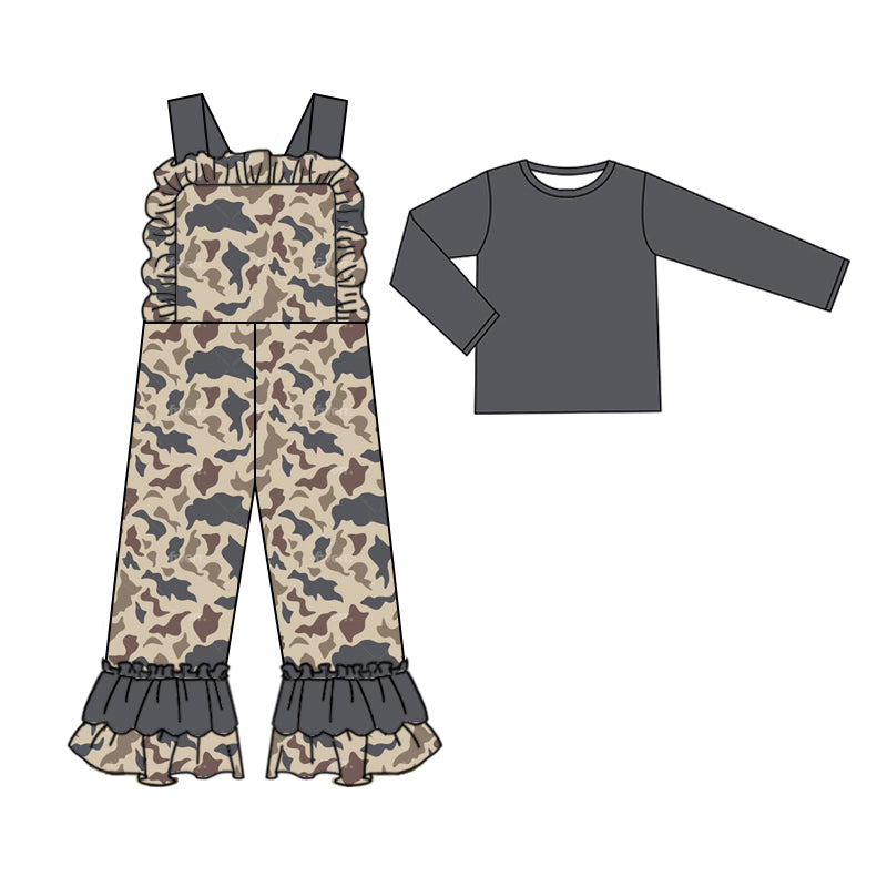 Pre-order Baby Girl Cotton Tops Camo Straps Jumpsuit Clothes Set