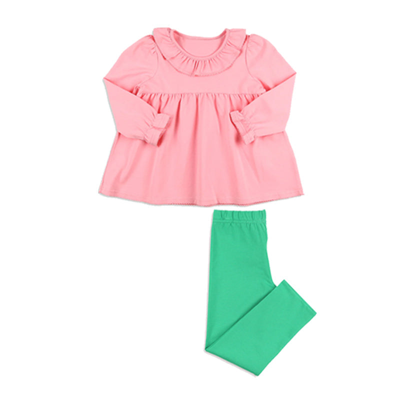 Pre-order Long Sleeves Pink Tunic Green Pants Cotton Clothes Set