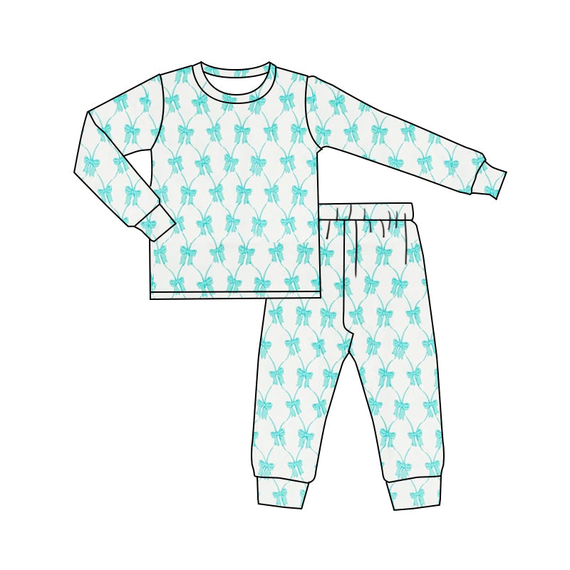 Pre-order Baby Girl Long Sleeves Bows Shirt Pants Pajamas Clothes Set