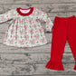 Baby Girl Kids Toddler Christmas Cake Bows Tunic Red Pants Clothes Set