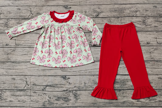 Baby Girl Kids Toddler Christmas Cake Bows Tunic Red Pants Clothes Set