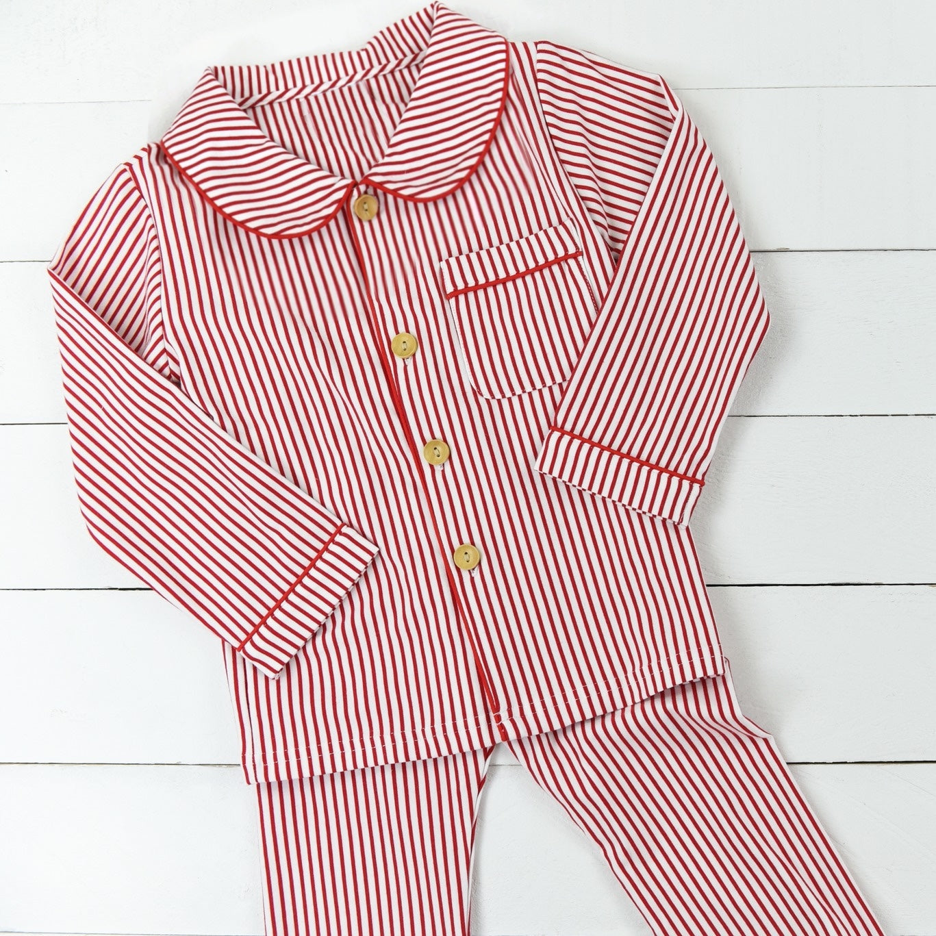 Pre-order Baby Girl Red Stripes Buttons Shirt Pants Pajamas Clothes Set