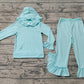 Baby Girl Long Sleeves Hoodie Ruffle Pocket Shirt Ruffle Pants Clothes Cotton Set