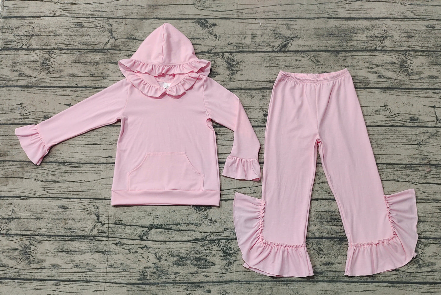 Baby Girl Hoodie Shirt Cotton Ruffle Pants Clothes Pink Set