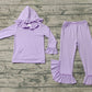 Baby Girl Long Sleeves Purple Hoodie Pocket Shirt Ruffle Cotton Pants Clothes Set