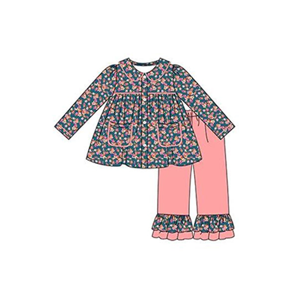 Pre-order Baby Girl Toddler Kids Flower Tunic Tops Pink Pants Clothes Set