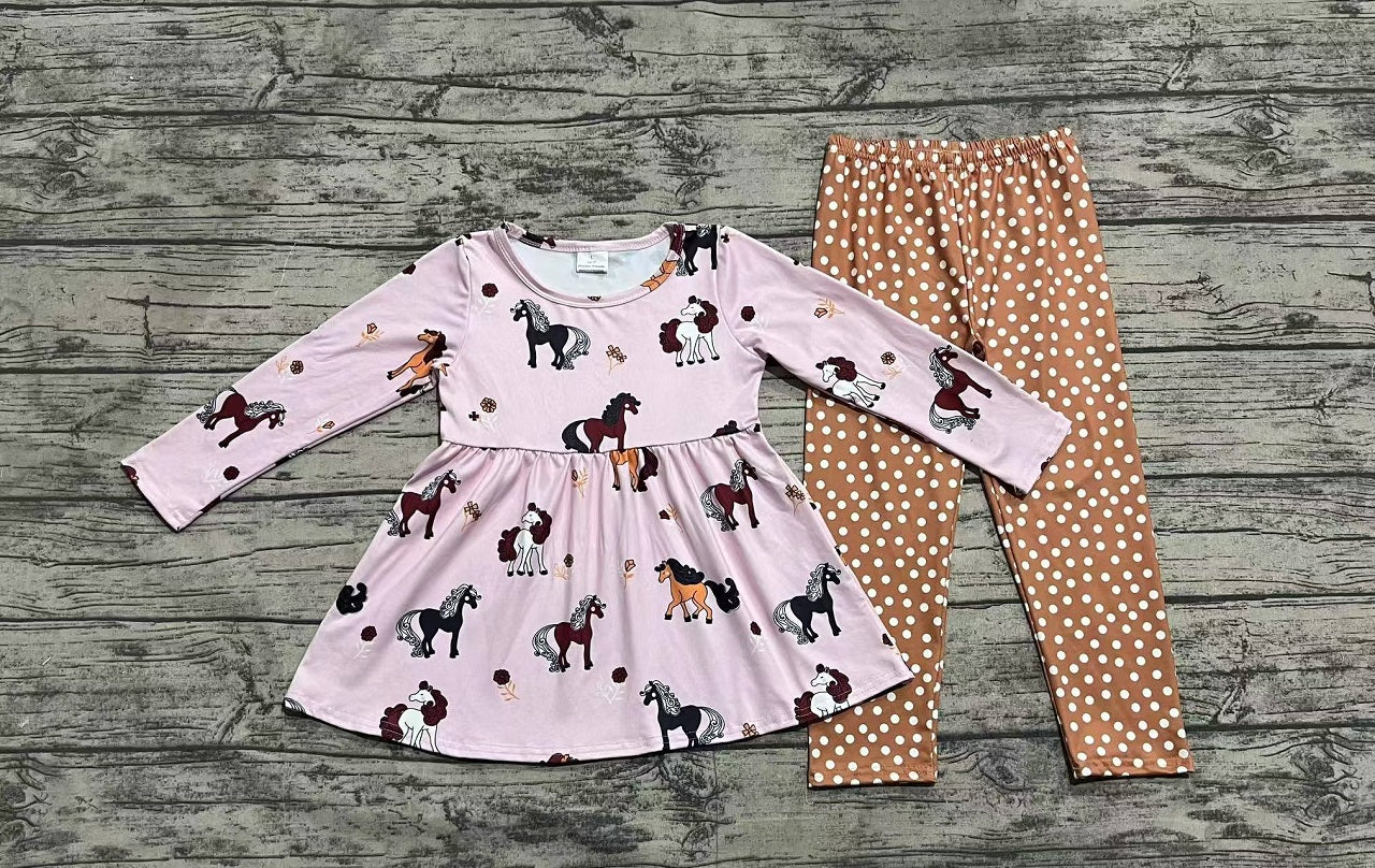 Baby Girl Long Sleeves Horse Ruffle Tunic Legging Clothes Set