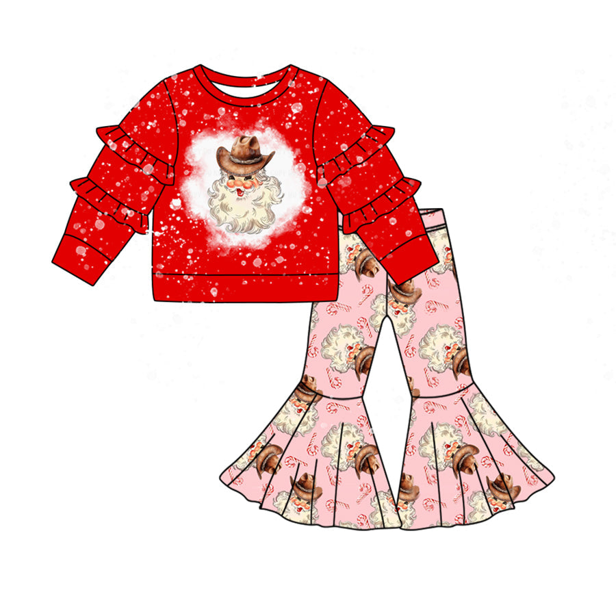 Pre-order Baby Girl Christmas Santa Red Shirt Bell Pants Clothes Set
