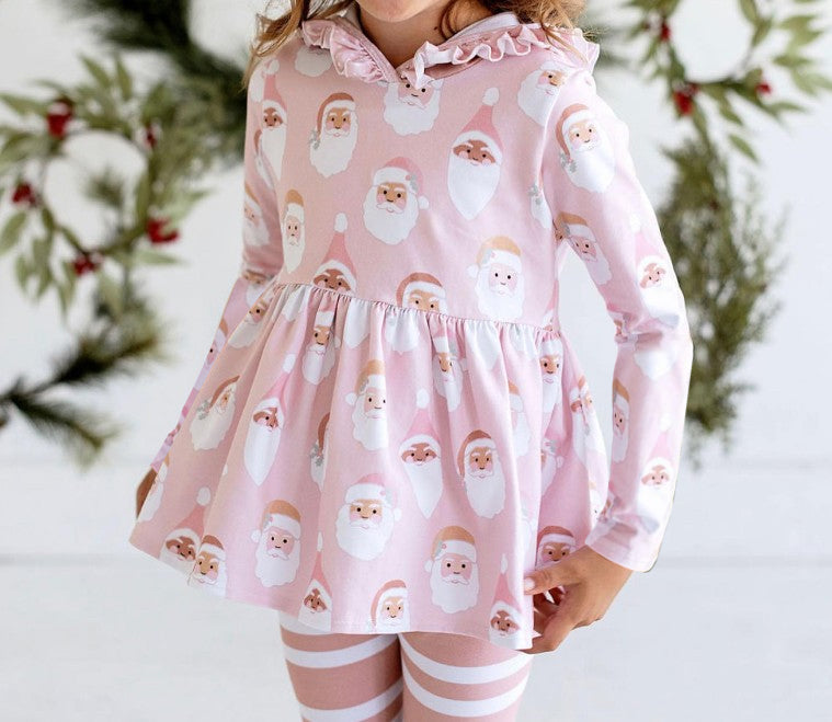 Pre-order Baby Girl Christmas Santa Hoodie Tops Stripes Legging Clothes Pink Set