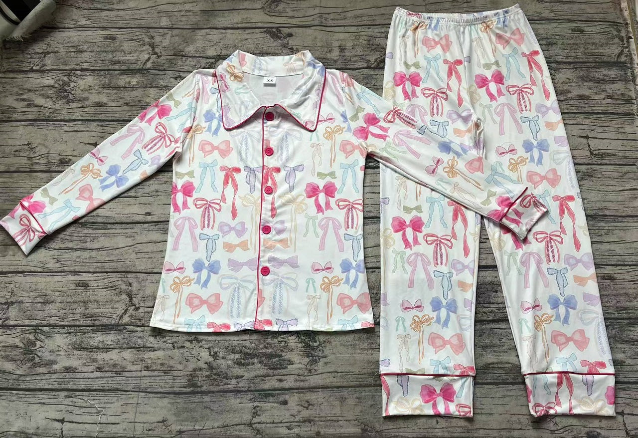 Pre-order Adult Women Colorful Bows Buttons Shirt Pants Pajamas Clothes Set