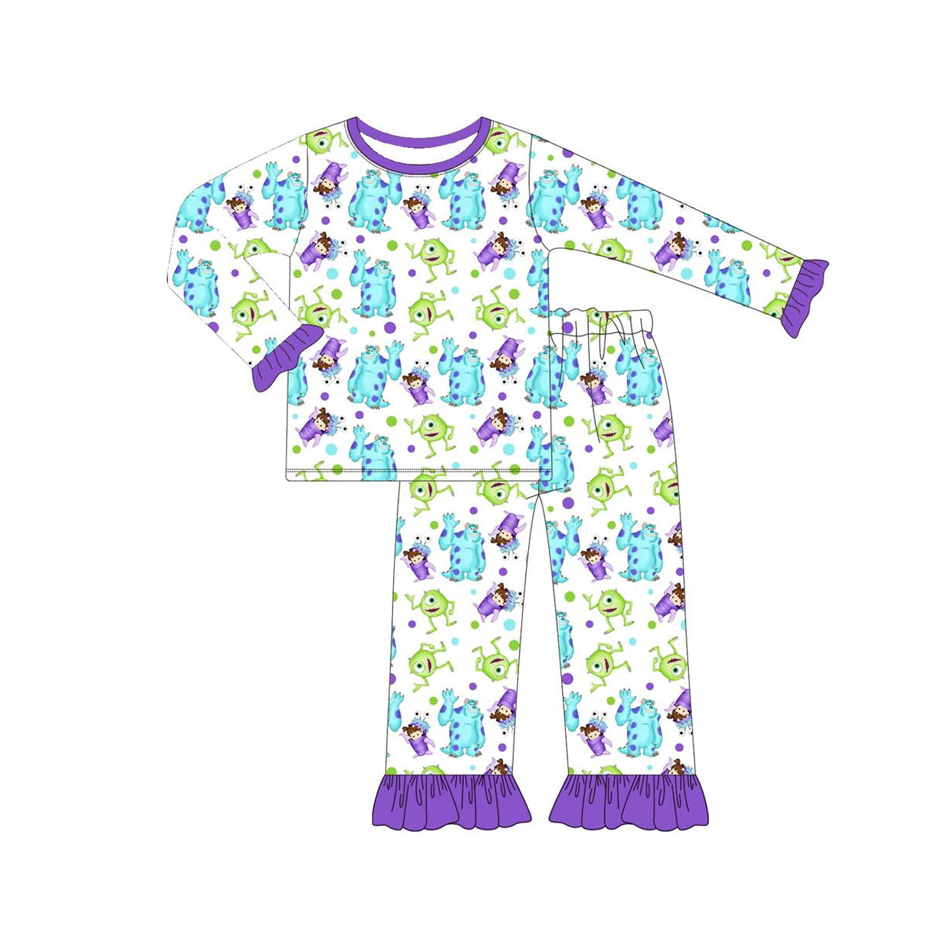 Pre-order Baby Girl Long Sleeves Monster Shirt Pants Pajamas Clothes Set