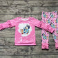 Baby Girl Long Sleeves Dogs Ruffle Shirt Dad Legging Clothes Pink Set