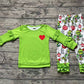 Baby Girl Long Sleeves Heart Ruffle Green Shirt Lights Legging Clothes Christmas Set