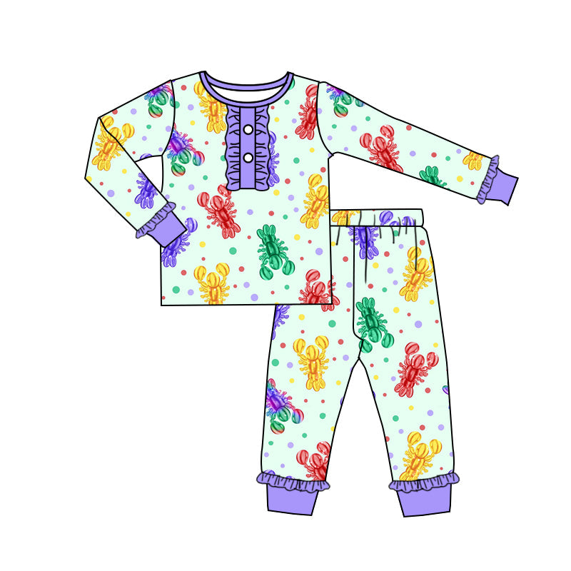 Pre-order Baby Girl Mardi Gras Crawfish Shirt Pants Pajamas Clothes Set