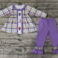 Baby Girl Mardi Gras Checkered Crawfish Tunic Ruffle Purple Pants Clothes Set