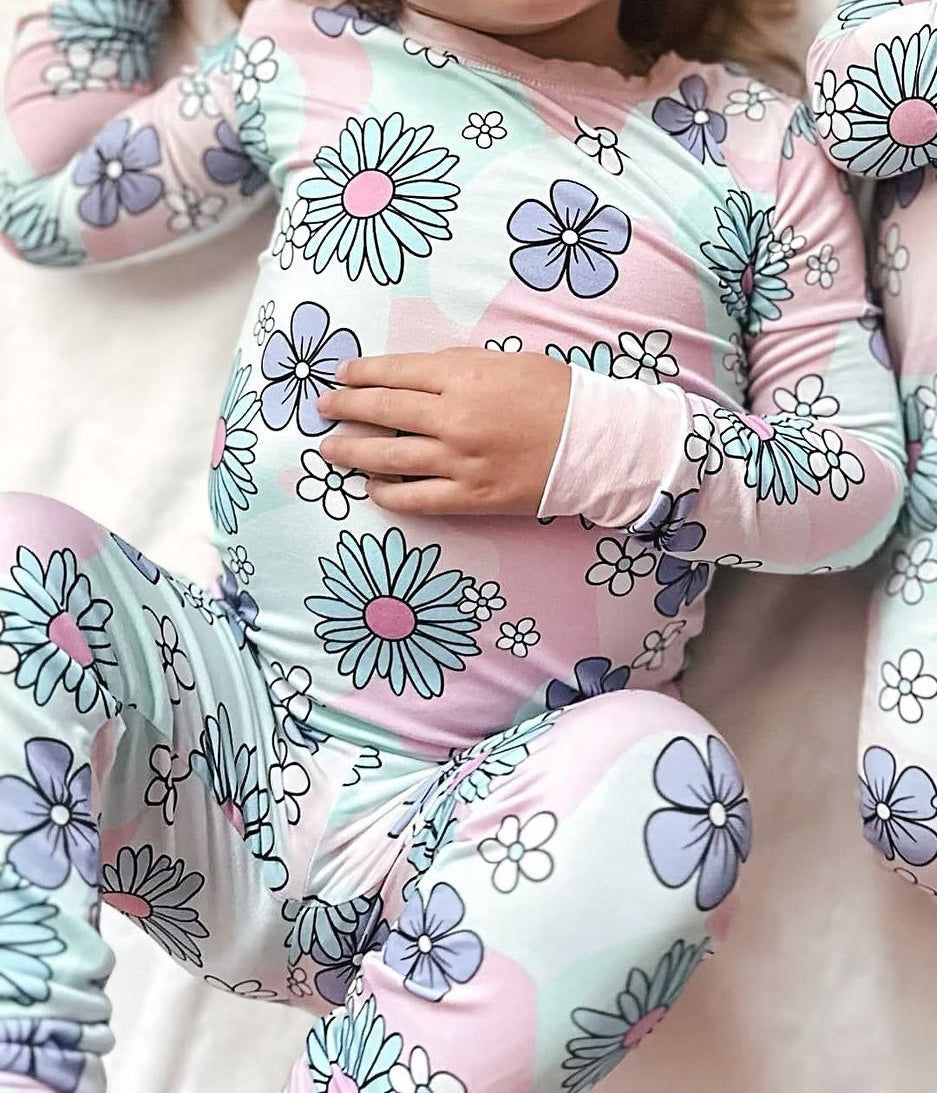 Pre-order Baby Girl Flower Long Sleeves Shirt Pants Pajamas Clothes Set