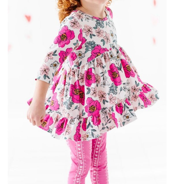 Pre-order Baby Girl Flowers Ruffle Tops Pink Legging Clothes Set