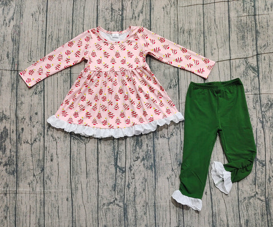( No moq ) Preorder Baby Girl Christmas Tree Cake Tunic Green Legging Clothes Set