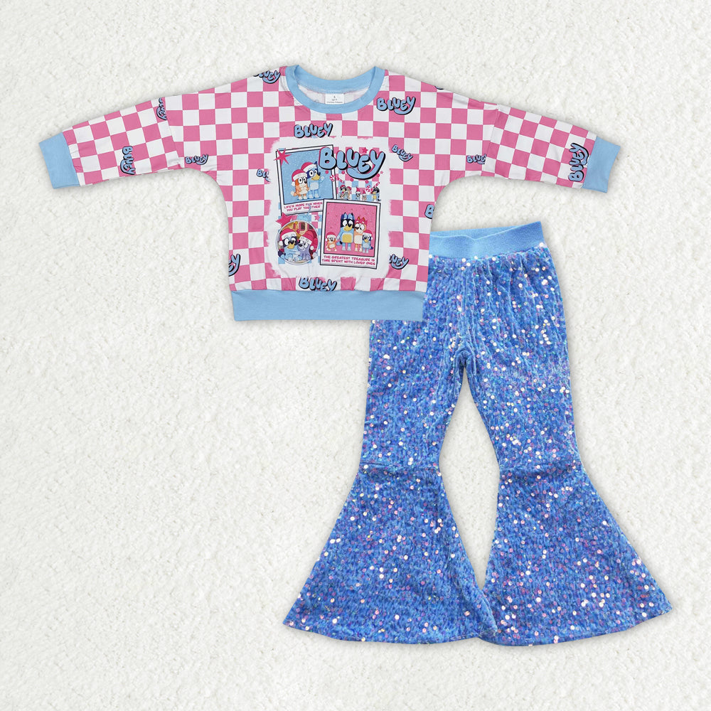 Baby Girl Christmas Frog Shirt Blue Sequins Bell Pants Clothes Set