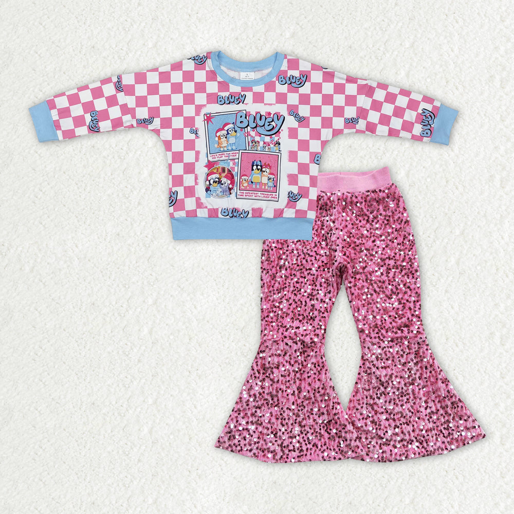 Baby Girl Christmas Frog Tops Pink Sequins Bell Pants Clothes Set