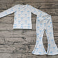 Baby Girl Long Sleeves Blue Bows Shirt Bell Pants Clothes Set