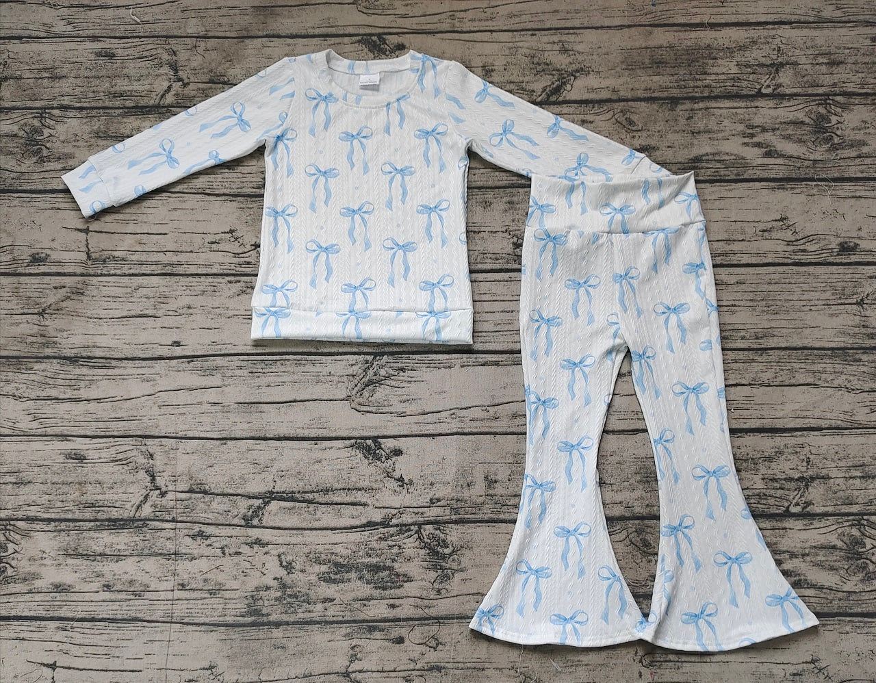 Baby Girl Long Sleeves Blue Bows Shirt Bell Pants Clothes Set