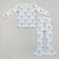 Baby Girl Long Sleeves Blue Bows Sibling Sisters Romper Clothes Set