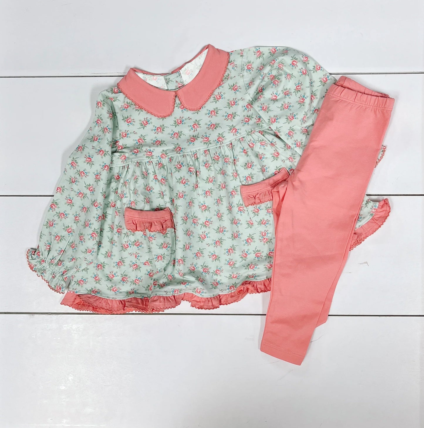 Pre-order Baby Girl Long Sleeves Floral Tunic Pink Legging Clothes Set