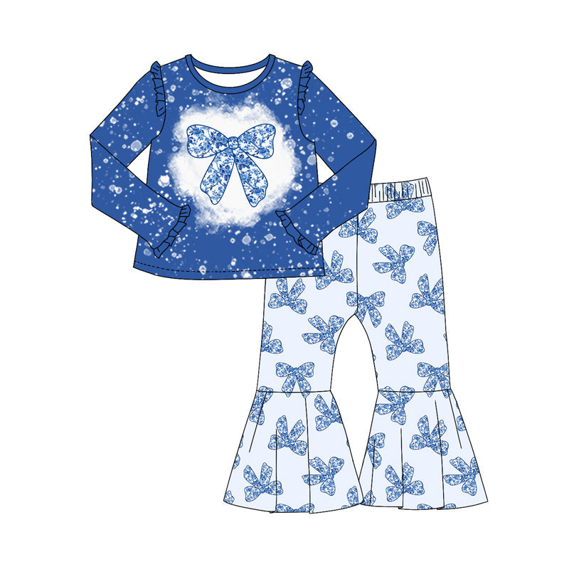 Pre-order Baby Girl Blue Bow Shirt Bell Pants Clothes Set
