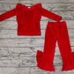 Baby Girl Long Sleeves Red Shirt Velvet Ruffle Pants Clothes Set