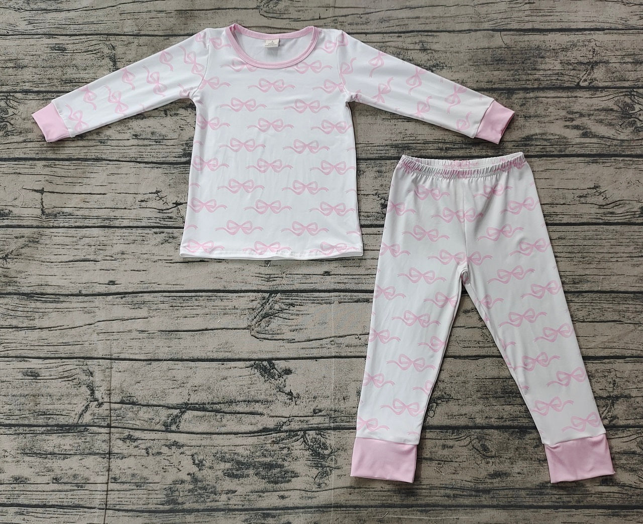 Baby Girl Toddler Long Sleeves Pink Bows Shirt Pants Pajamas Clothes Bamboo Set