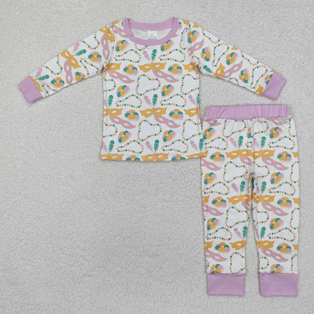 Baby Girl Long Sleeves Mardi Gras Purple Zipper Rompers Pajamas Set Sibling Clothes