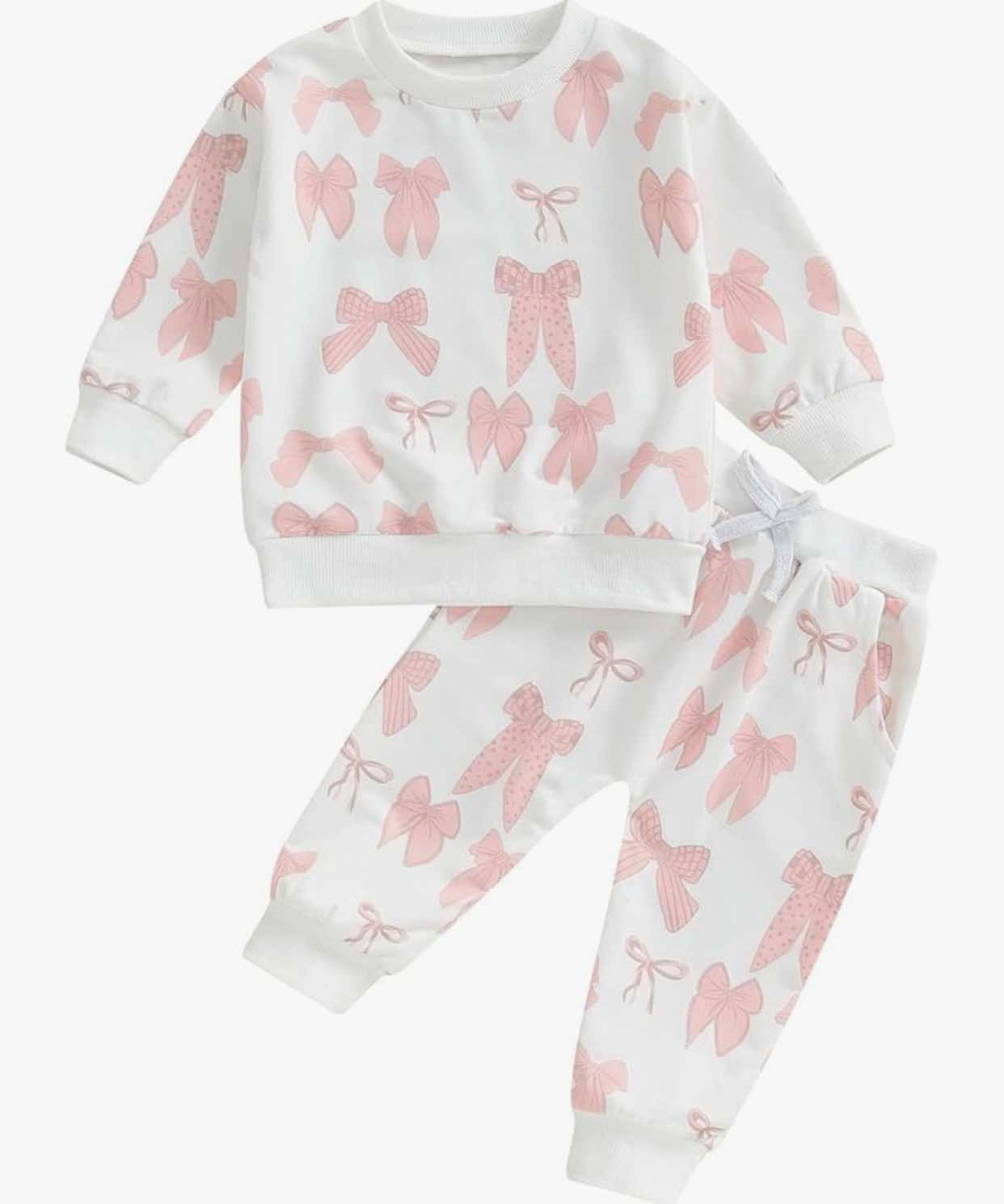 Pre-order Baby Girl Long Sleeves Valentines Bows Shirt Pants Pajamas Clothes Set